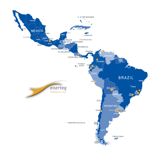 Map showing Enerteq's Partners in Central and South America